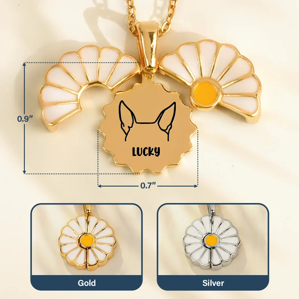 Dog Cat Ears Outline Custom Name - Personalized Engraved Hidden Message Necklace - Image 6