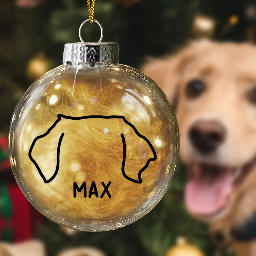 Dog Cat Ears Outline Custom Name - Personalized Fillable Clear Ball Ornament - Image 5