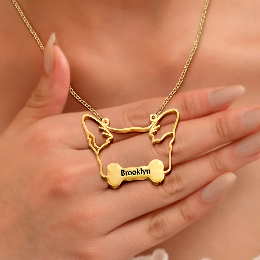Dog Cat Face Line Art With Name - Personalized Letter Necklace - Image 3
