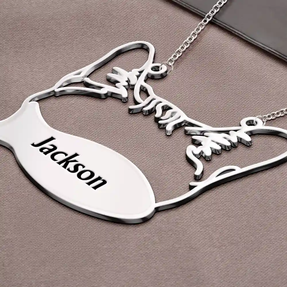Dog Cat Face Line Art With Name - Personalized Letter Necklace - Image 4