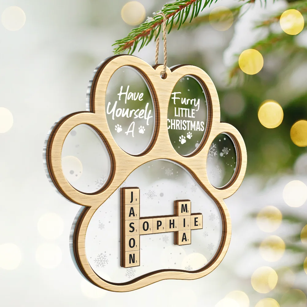 Dog Cat Furry Little Christmas Crossword Scrabble - Personalized 2-Layered Mix Ornament - Image 3