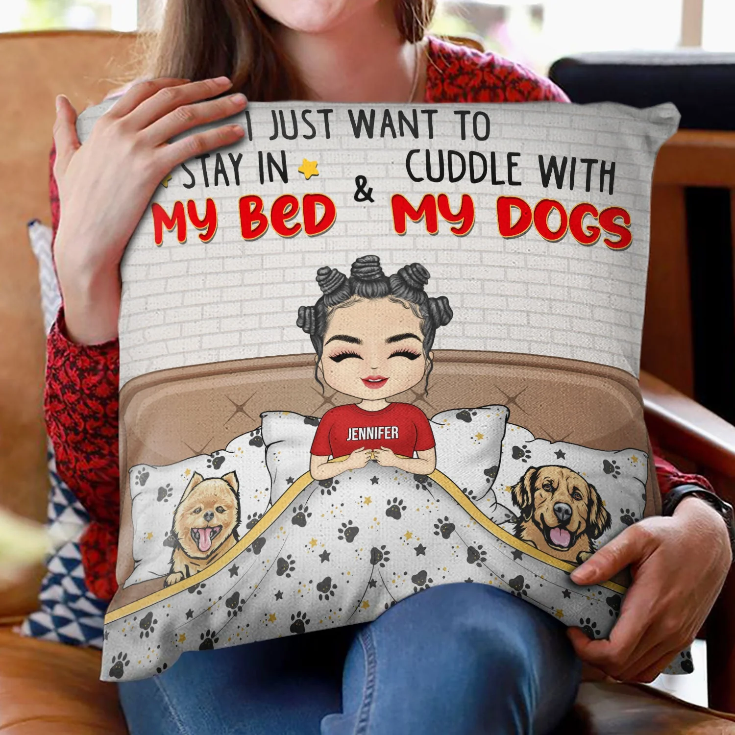 Dog Cat Lovers Stay In Bed Cuddle With Pet - Gift For Pet Owners - Personalized Custom Pillow - Image 2
