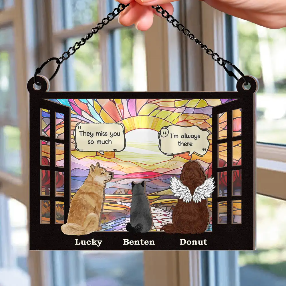Dog Cat Memorial They Still Talk About You - Personalized Window Hanging Suncatcher Ornament - Image 2