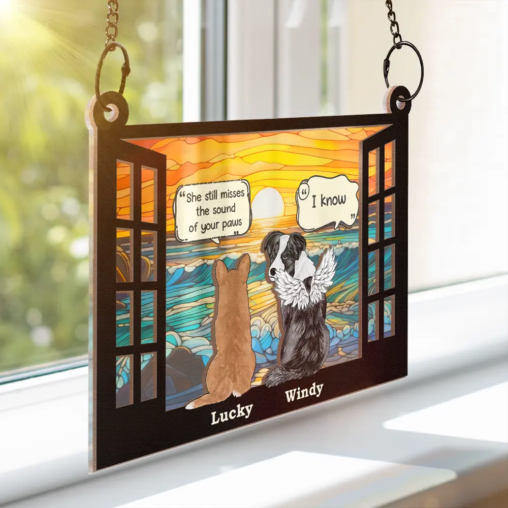 Dog Cat Memorial They Still Talk About You - Personalized Window Hanging Suncatcher Ornament - Image 3