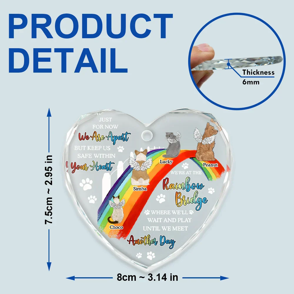 Dog Cat Memorial We'll Wait And Play At The Rainbow Bridge - Personalized Heart Shaped Glass Ornament - Image 5