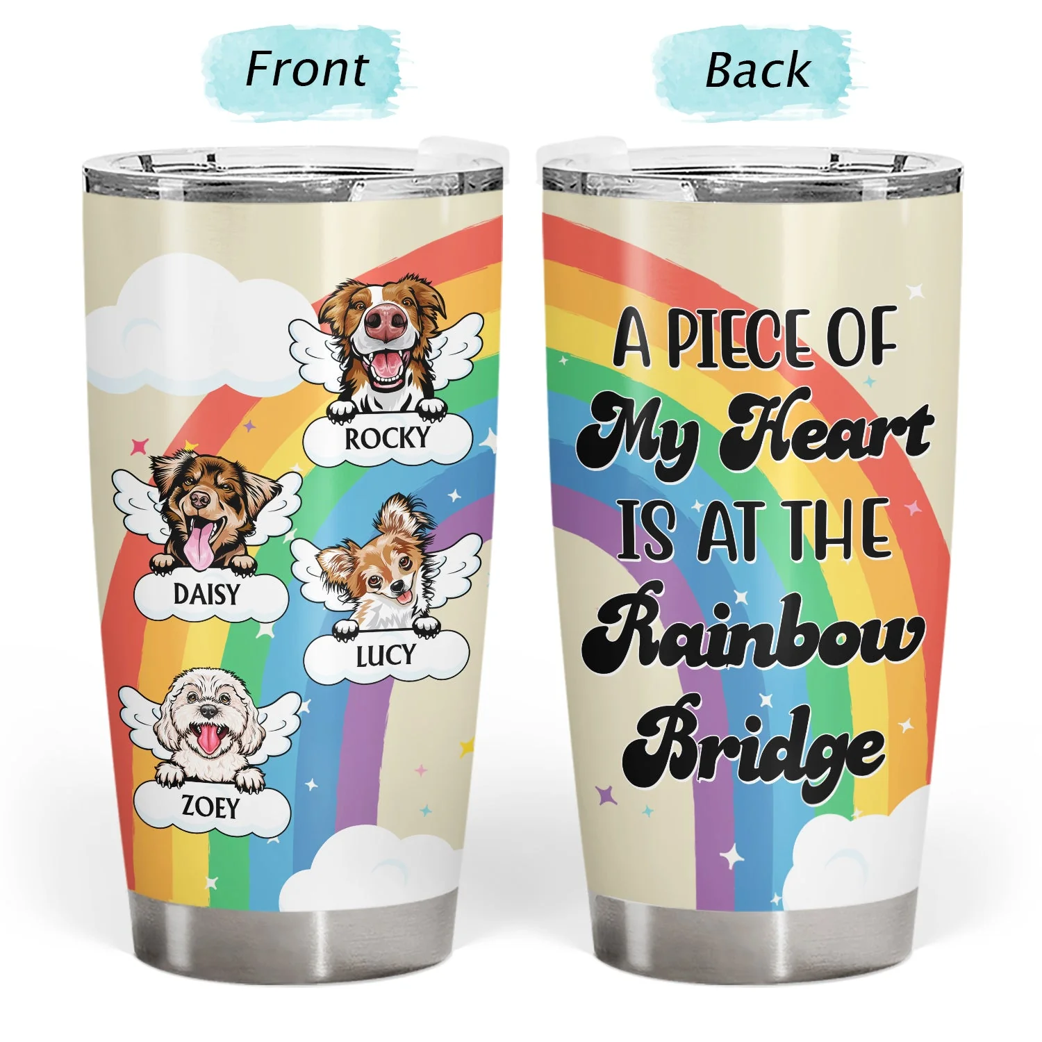 Dog Cat My Heart Is At The Rainbow Bridge - Loving, Memorial Gift For Dog Mom, Cat Mom, Cat Dad, Dog Dad, Pet Lovers - Personalized Custom Tumbler - Image 3