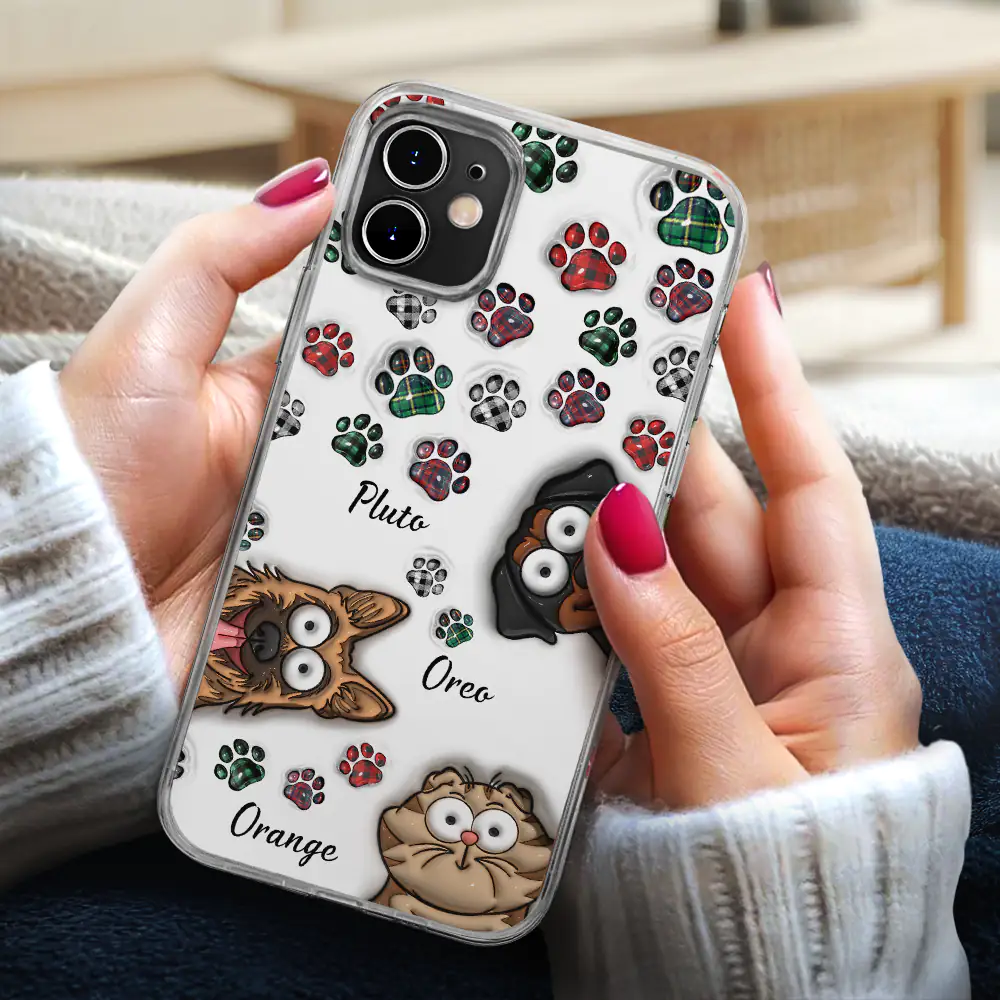 Dog Cat Paw Prints - 3D Inflated Effect Printed, Personalized Clear Phone Case - Image 3