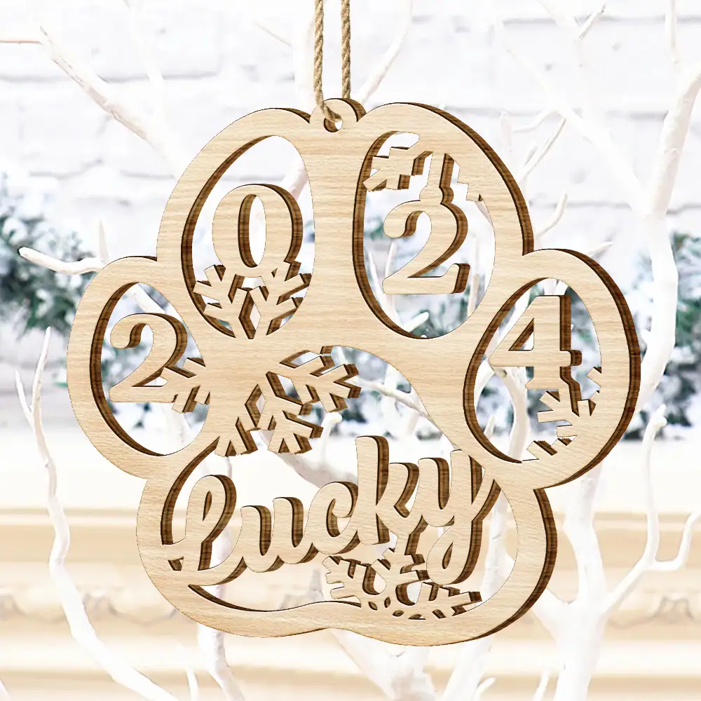 Dog Cat Paw With Custom Name For Pet Lover - Personalized Wooden Cutout Ornament - Image 4