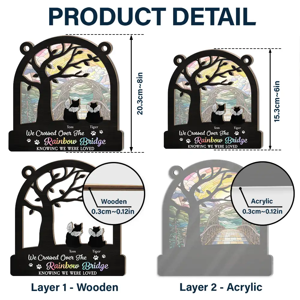 Dog Cat Silhouette Over The Rainbow Bridge - Personalized Window Hanging Suncatcher Ornament - Image 5