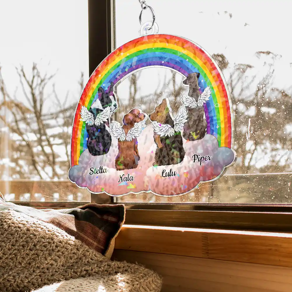 Dog Cat Sitting On The Cloud - Personalized Window Corner Suncatcher - Image 4