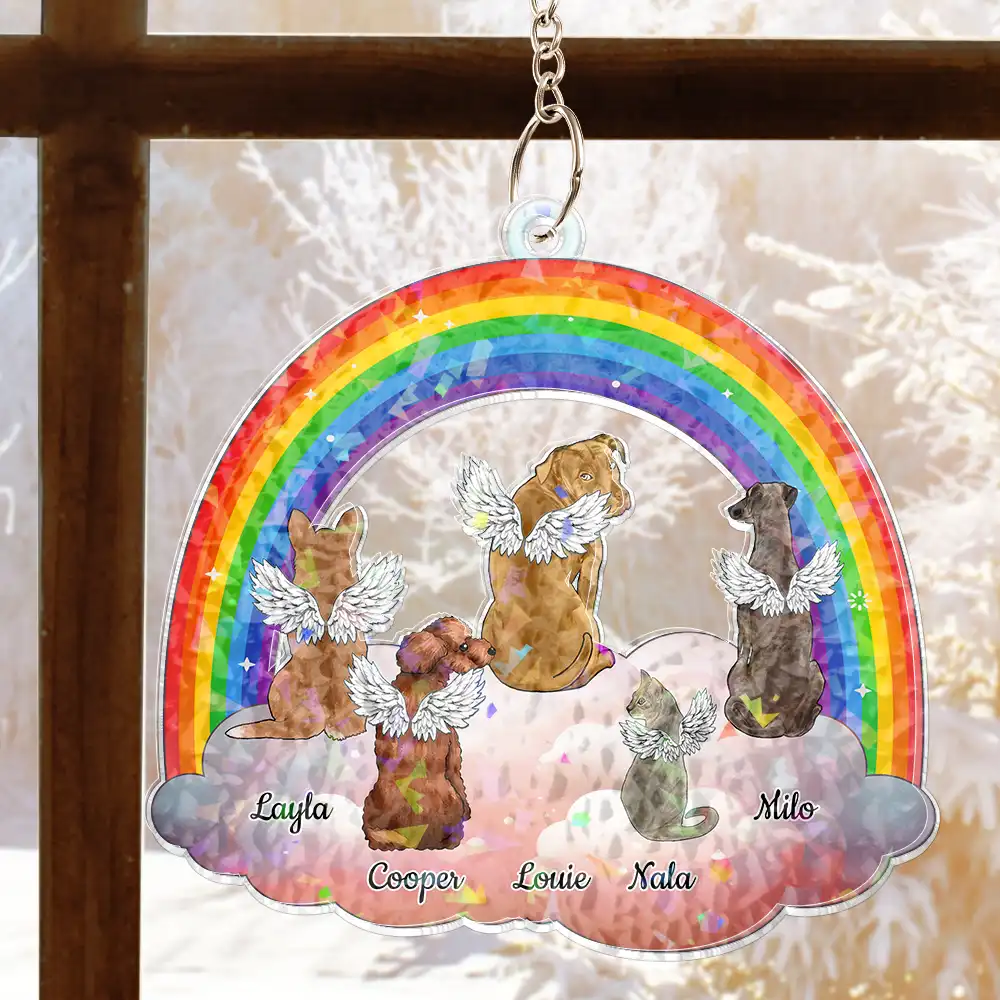 Dog Cat Sitting On The Cloud - Personalized Window Corner Suncatcher - Image 5