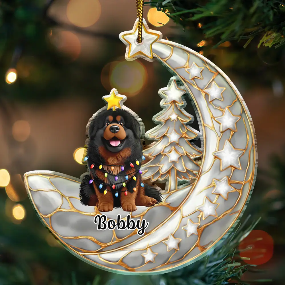 Dog Cat Sitting With Stars 3D Effect - Personalized Custom Shaped Acrylic Ornament - Image 3