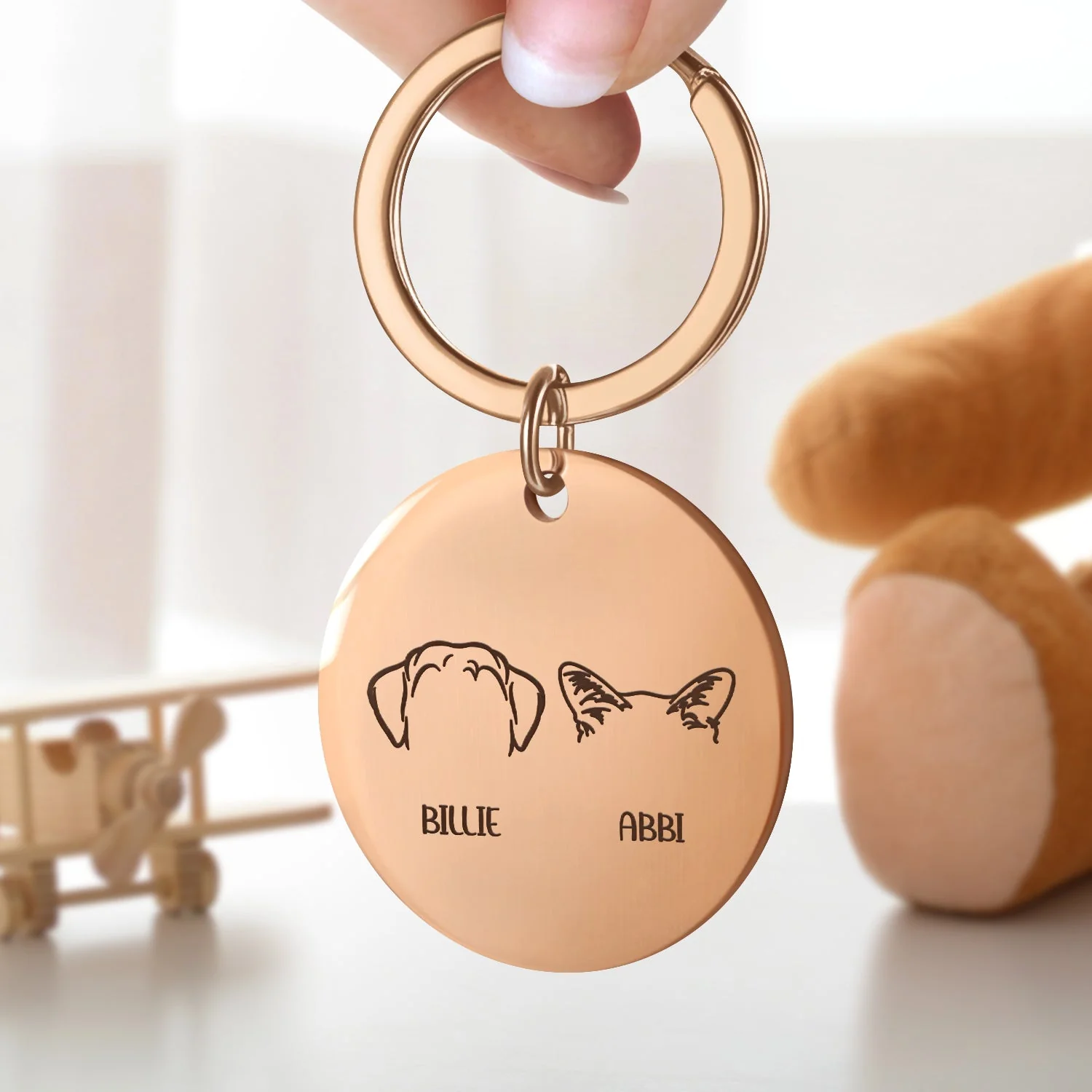 Dog Cat Sketch - Gift For Dog Lovers, Cat Lovers, Dog Mom, Dog Dad - Personalized Keyring - Image 3
