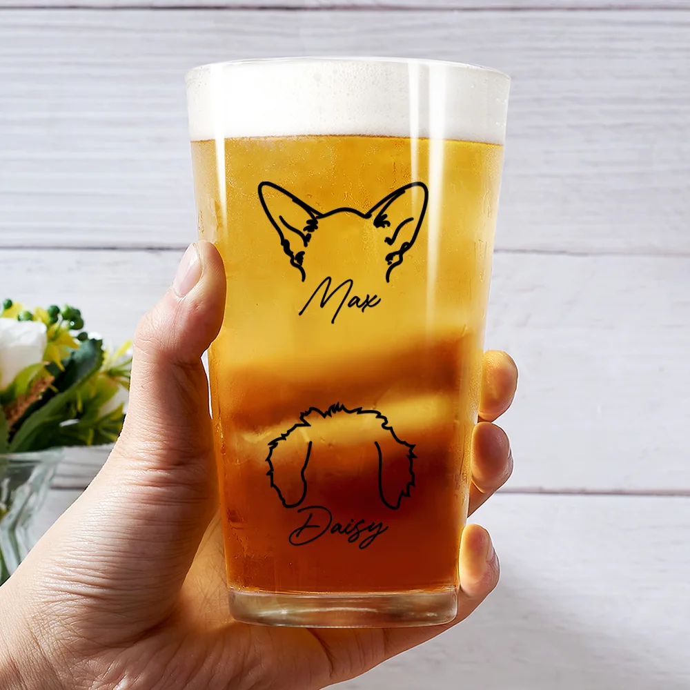Dog Cat Sketch - Personalized Beer Glass - Image 3