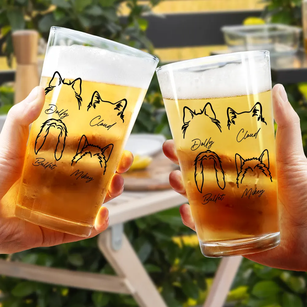 Dog Cat Sketch - Personalized Beer Glass - Image 4
