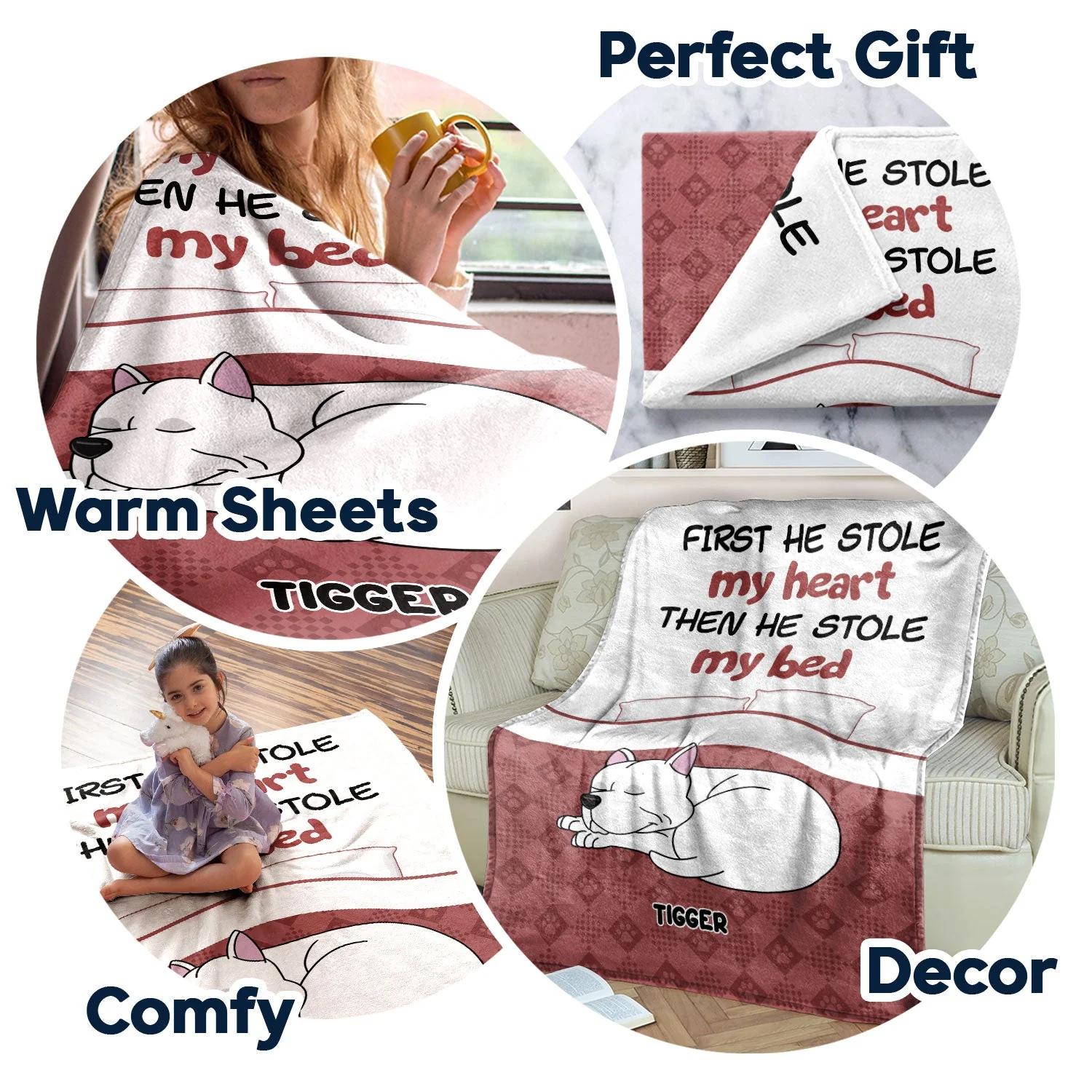 Dog Cat Stole My Heart - Gift For Pet Lovers - Personalized Fleece Blanket - Image 5