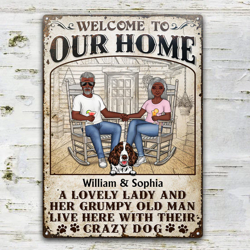 Dog Couple A Lovely Lady And A Grumpy Old Man Live Here - Gift For Dog Lovers - Personalized Custom Classic Metal Signs - Image 2