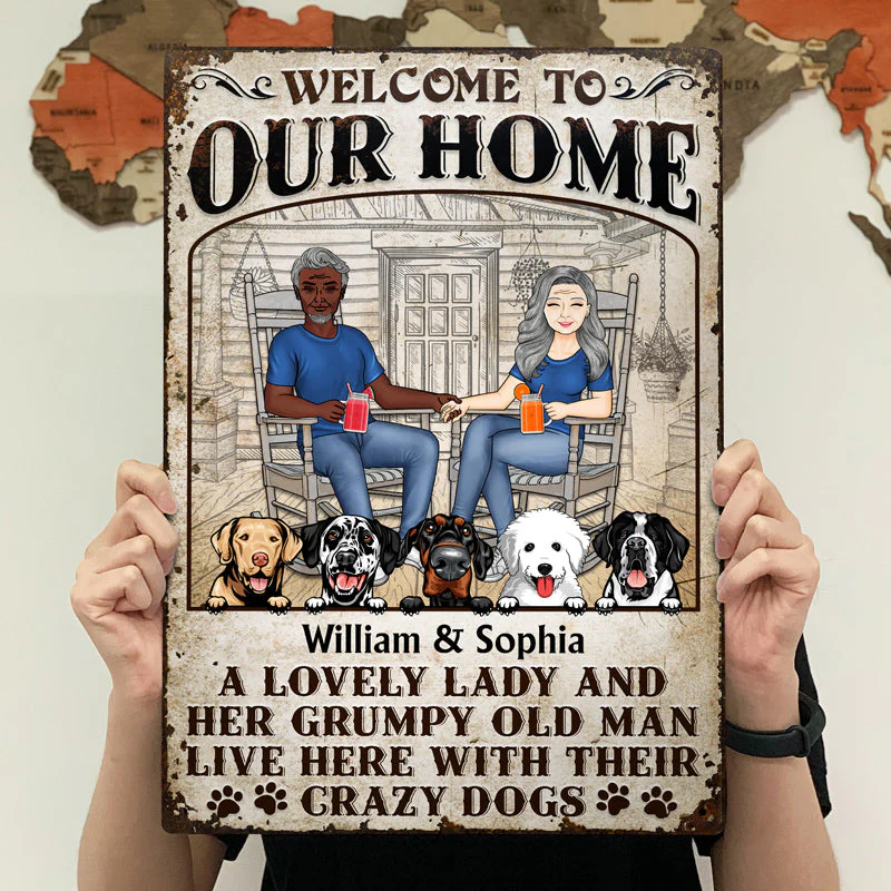 Dog Couple A Lovely Lady And A Grumpy Old Man Live Here - Gift For Dog Lovers - Personalized Custom Classic Metal Signs - Image 3