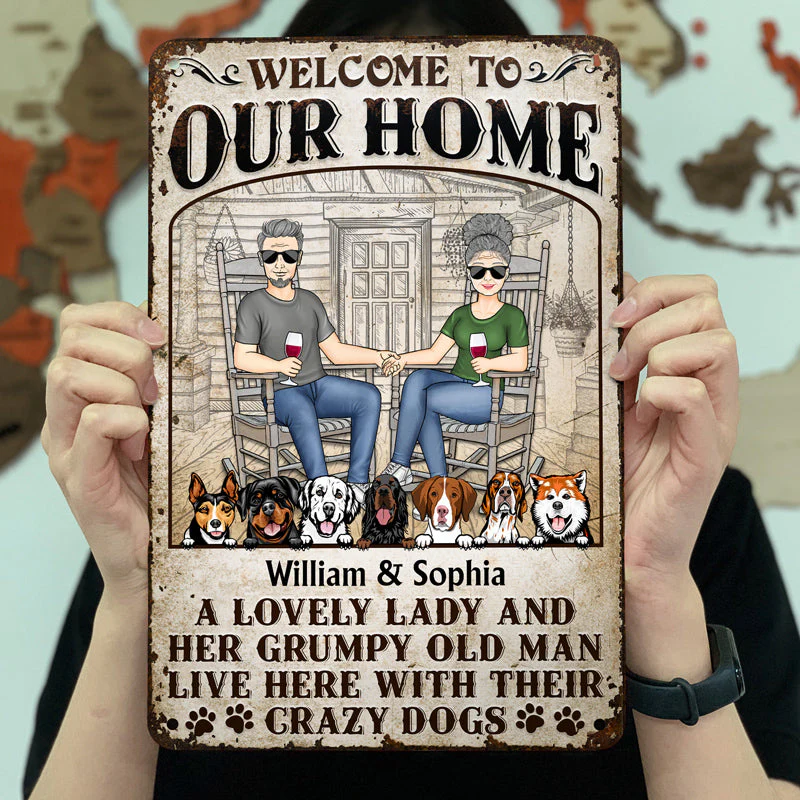 Dog Couple A Lovely Lady And A Grumpy Old Man Live Here - Gift For Dog Lovers - Personalized Custom Classic Metal Signs - Image 4