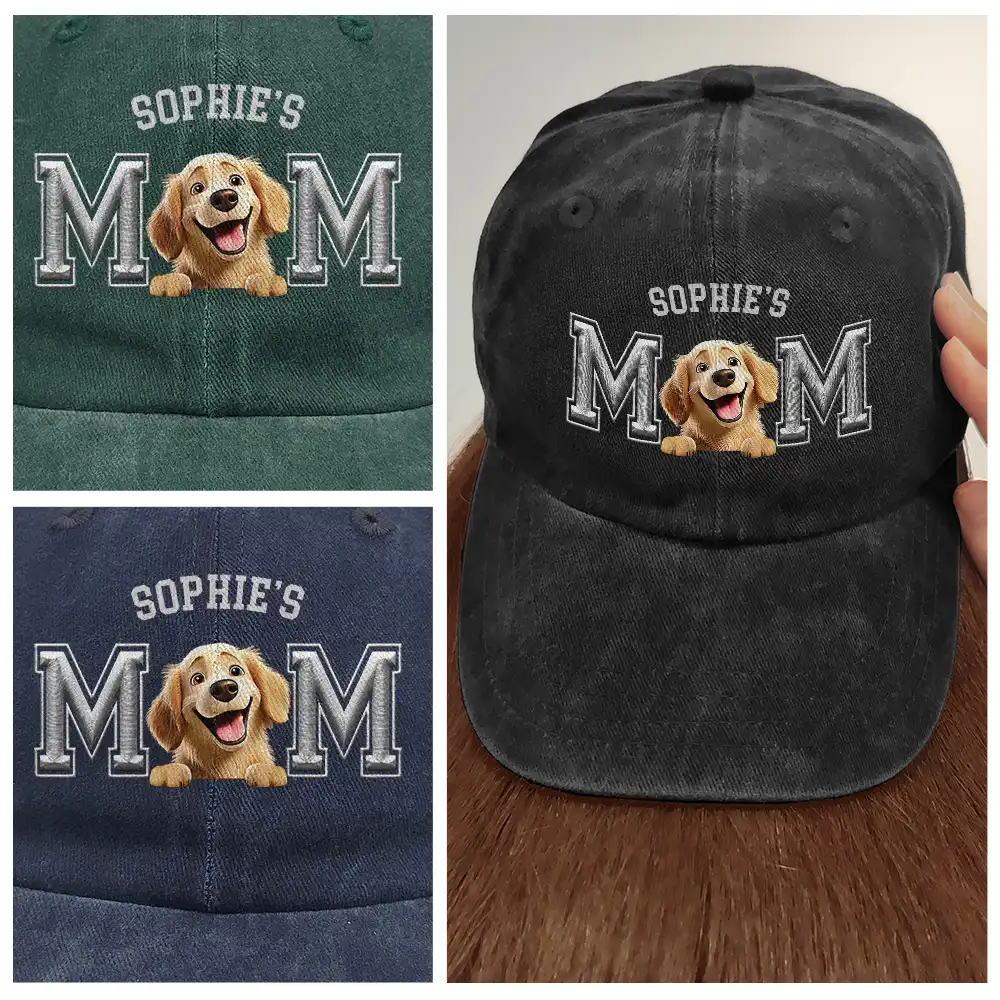 Dog Dad Dog Mom 3D Effect - Embroidery Text Effect Printed, Personalized Vintage Washed Denim Cap - Image 4