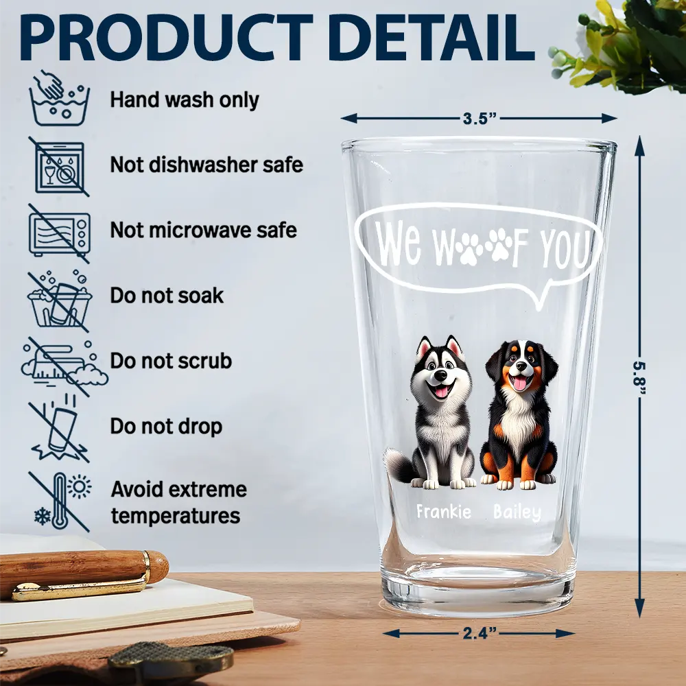 Dog Dad I Woof You - Personalized Beer Glass - Image 5