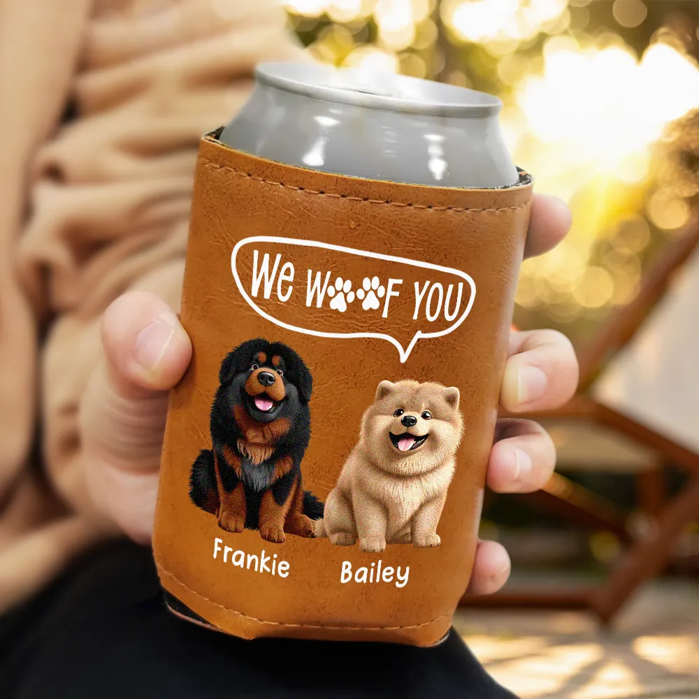 Dog Dad I Woof You - Personalized Leather Can Cooler - Image 3