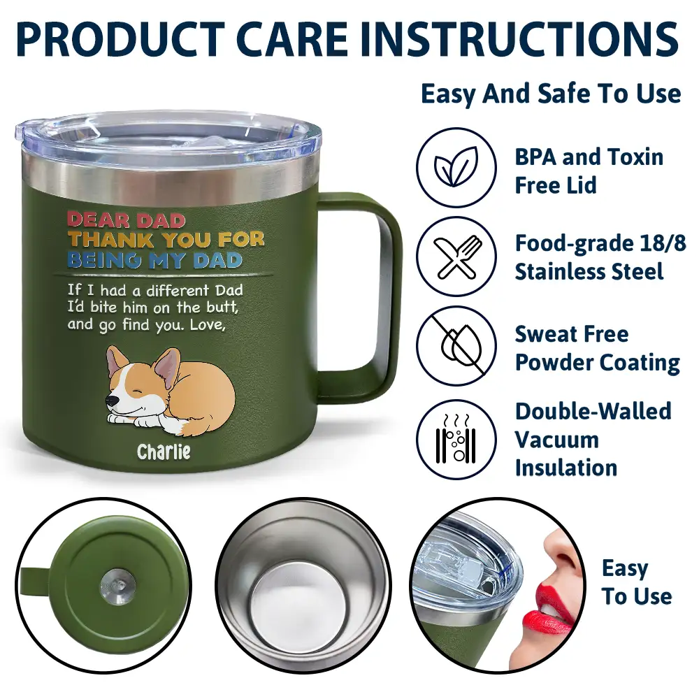 Dog Dad Thank You For Being My Dad - Personalized 14oz Stainless Steel Tumbler With Handle - Image 6