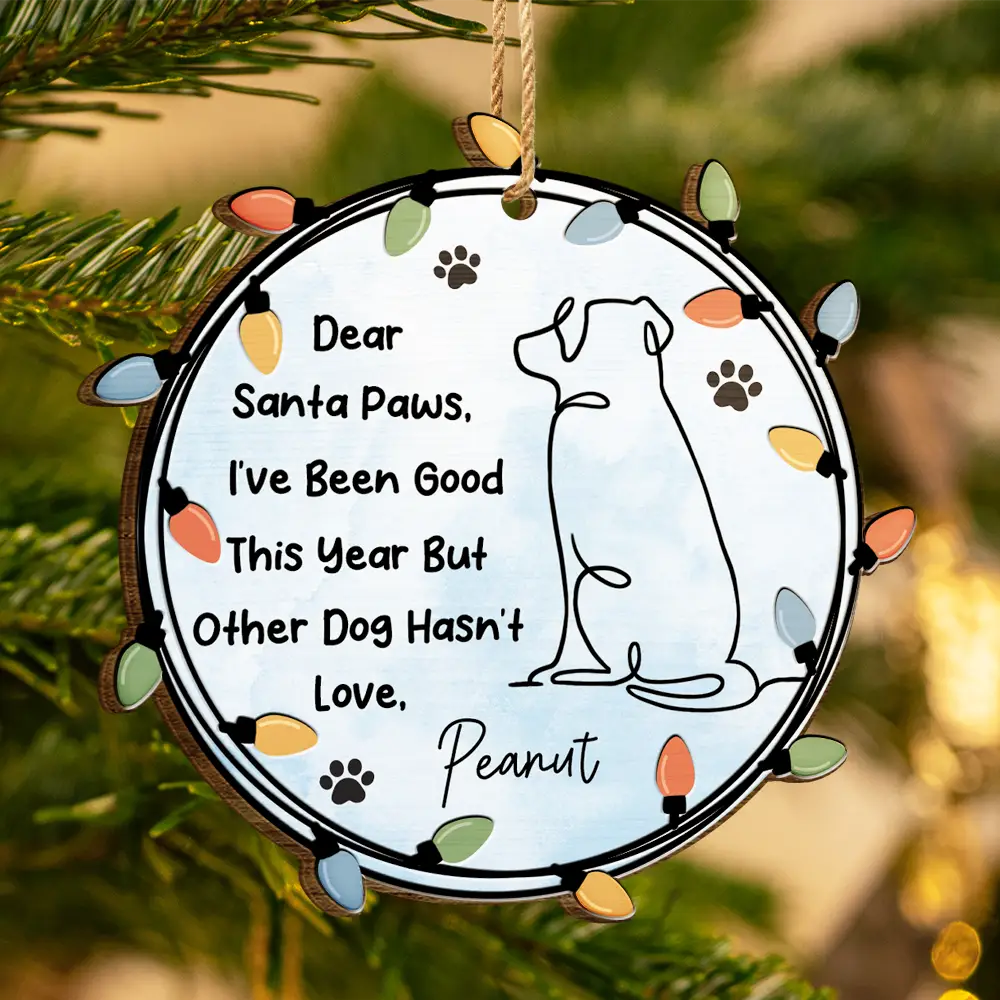 Dog Dear Santa Paws - Personalized Custom Shaped Wooden Ornament - Image 3
