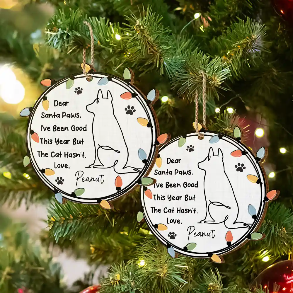 Dog Dear Santa Paws - Personalized Custom Shaped Wooden Ornament - Image 6
