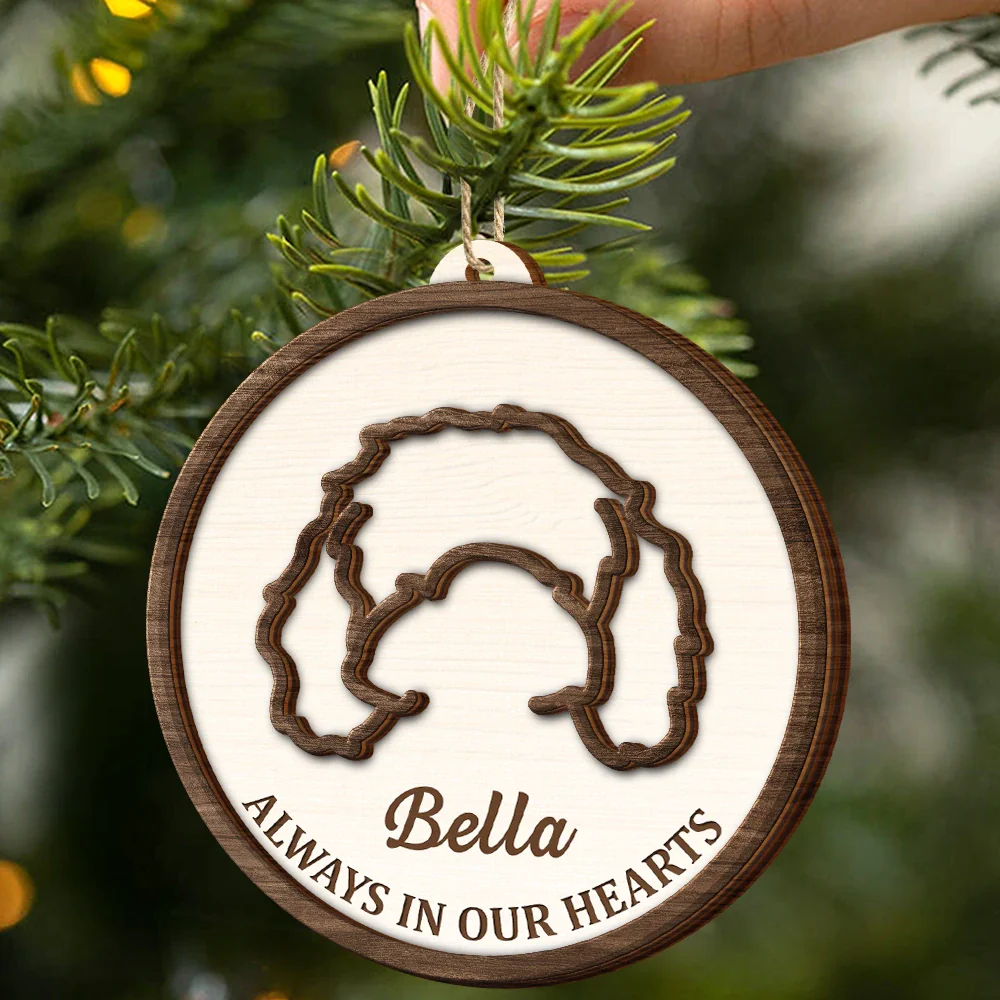 Dog Ear Pet Loss Memorial Never Forgotten - Personalized 2-Layered Wooden Ornament - Image 2