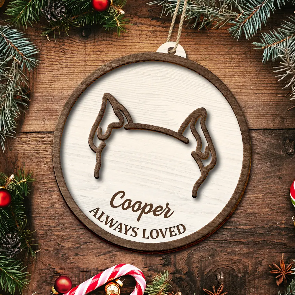 Dog Ear Pet Loss Memorial Never Forgotten - Personalized 2-Layered Wooden Ornament - Image 4