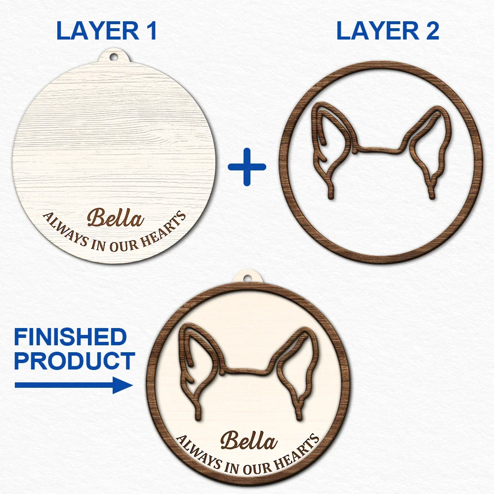 Dog Ear Pet Loss Memorial Never Forgotten - Personalized 2-Layered Wooden Ornament - Image 6
