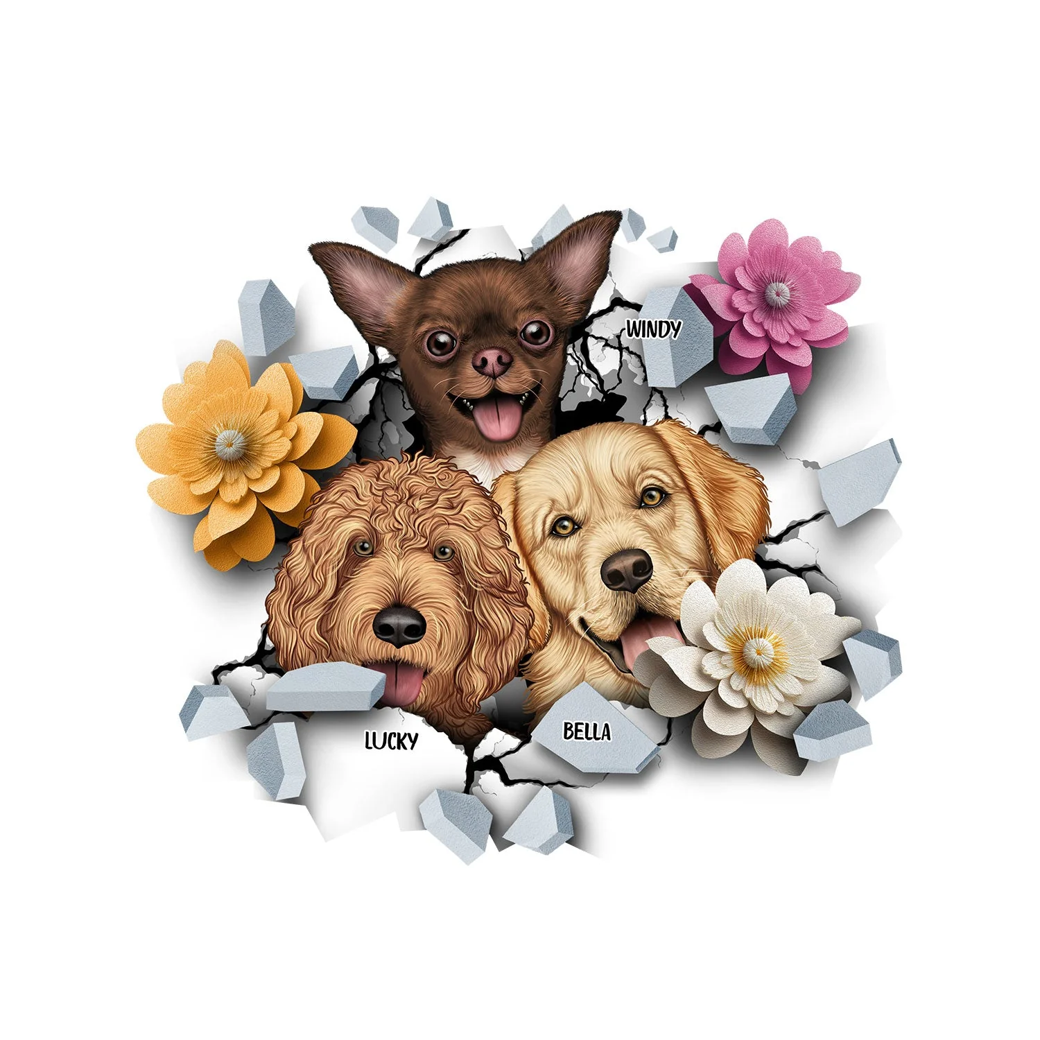 Dog Face 3D Cracked - Gift For Dog Lovers - Personalized Decor Decal - Image 2