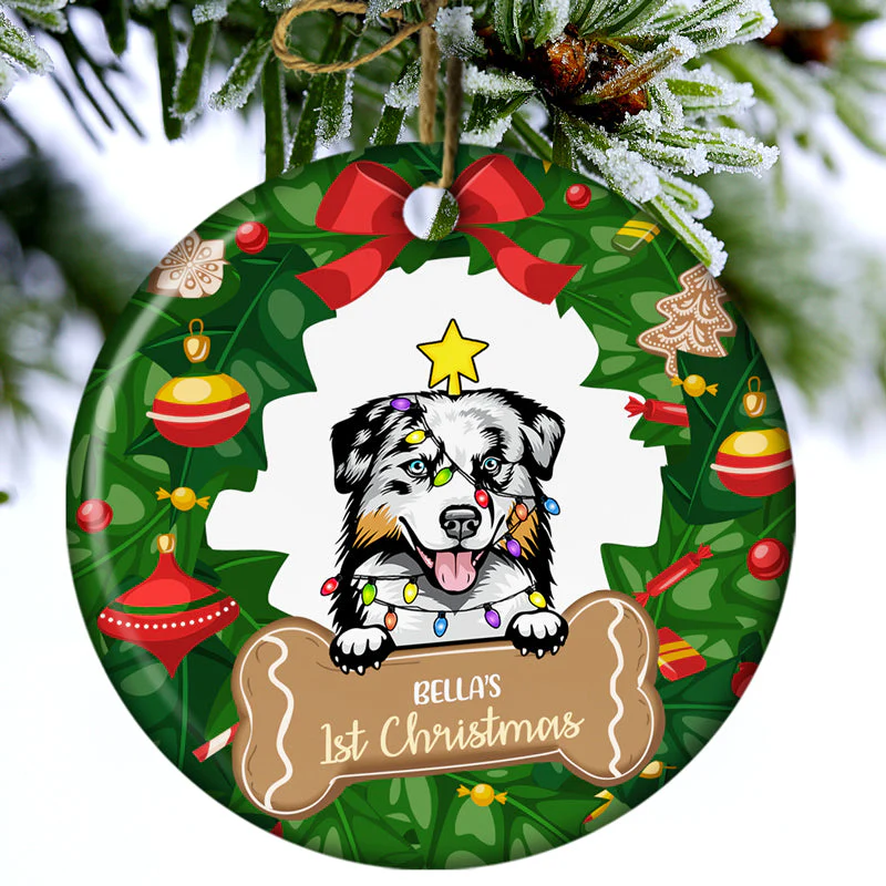 Dog First Christmas - Dog Lovers Christmas Gift - Personalized Custom Circle Ceramic Ornament - Image 3