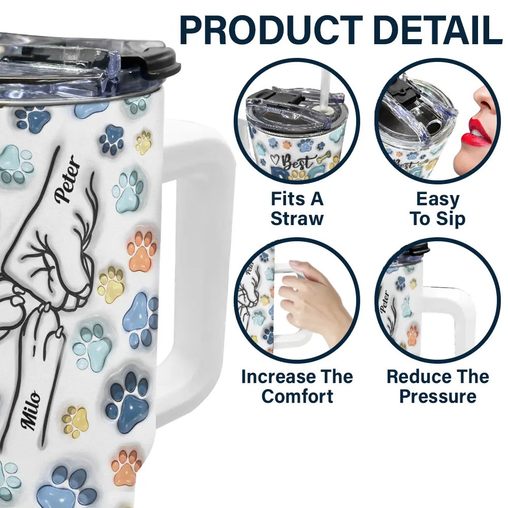 Dog Human Fist Bump - 3D Inflated Effect Printed Tumbler, Personalized 40oz Tumbler With Straw - Image 5