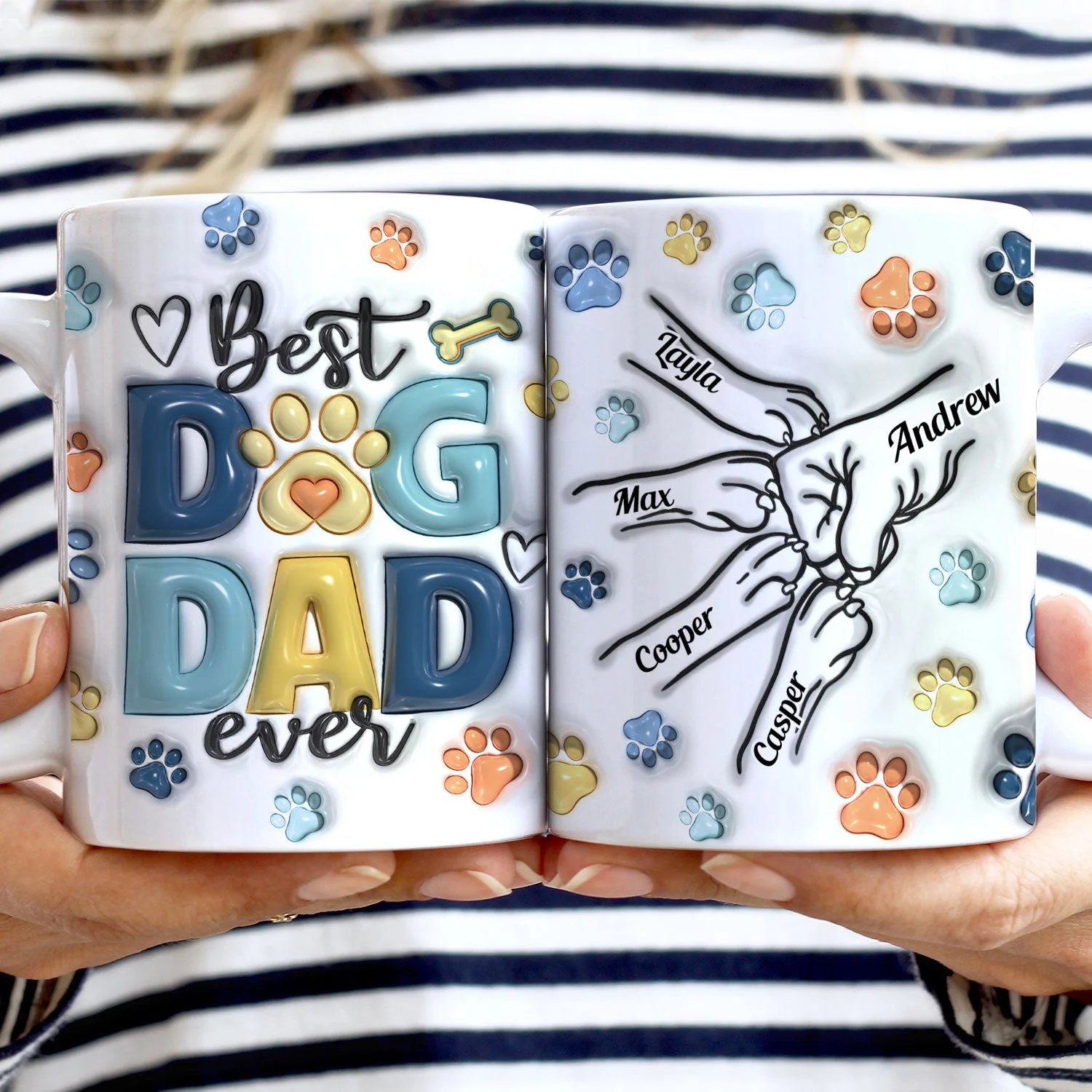 Dog Human Fist Bump - Gift For Dog Dad, Dog Lovers - 3D Inflated Effect Printed Mug, Personalized White Edge-to-Edge Mug - Image 2