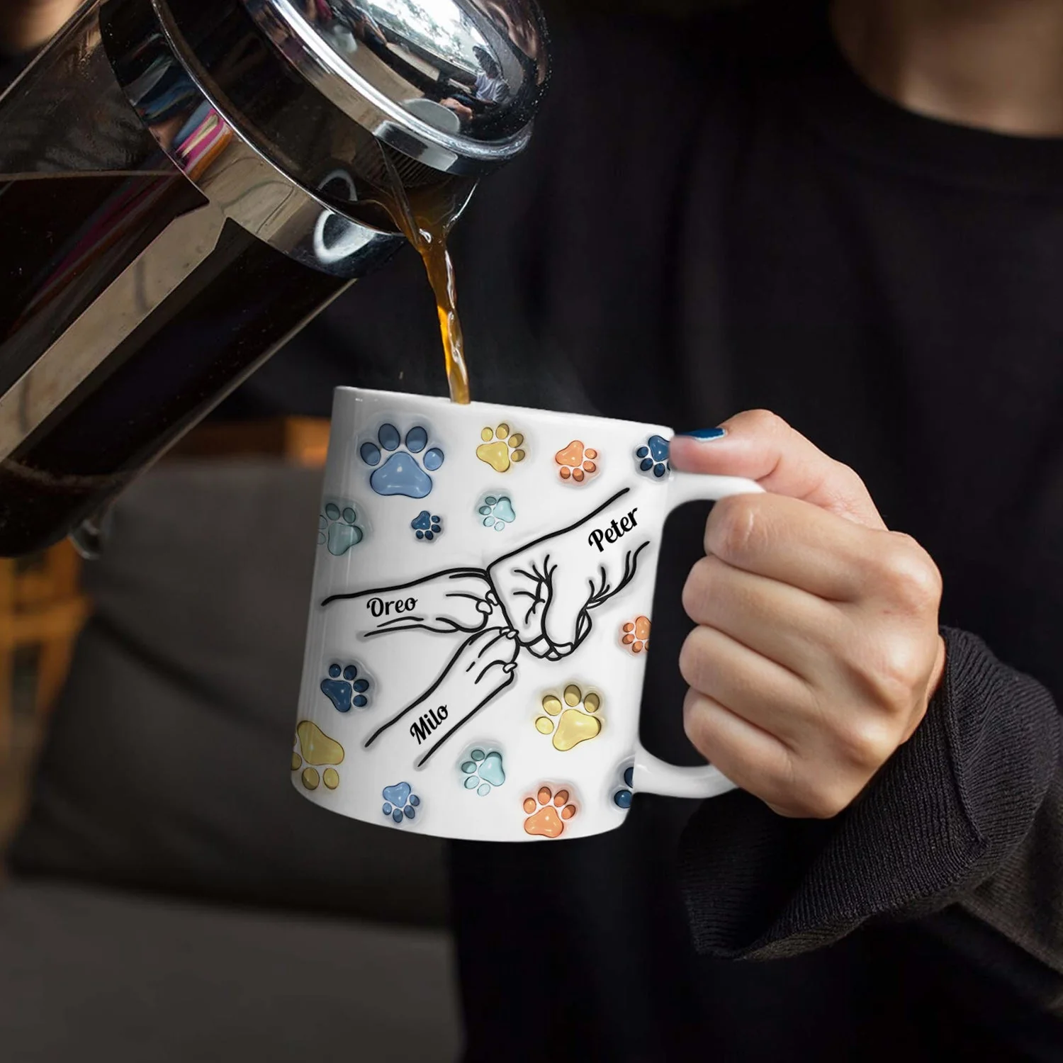 Dog Human Fist Bump - Gift For Dog Dad, Dog Lovers - 3D Inflated Effect Printed Mug, Personalized White Edge-to-Edge Mug - Image 4
