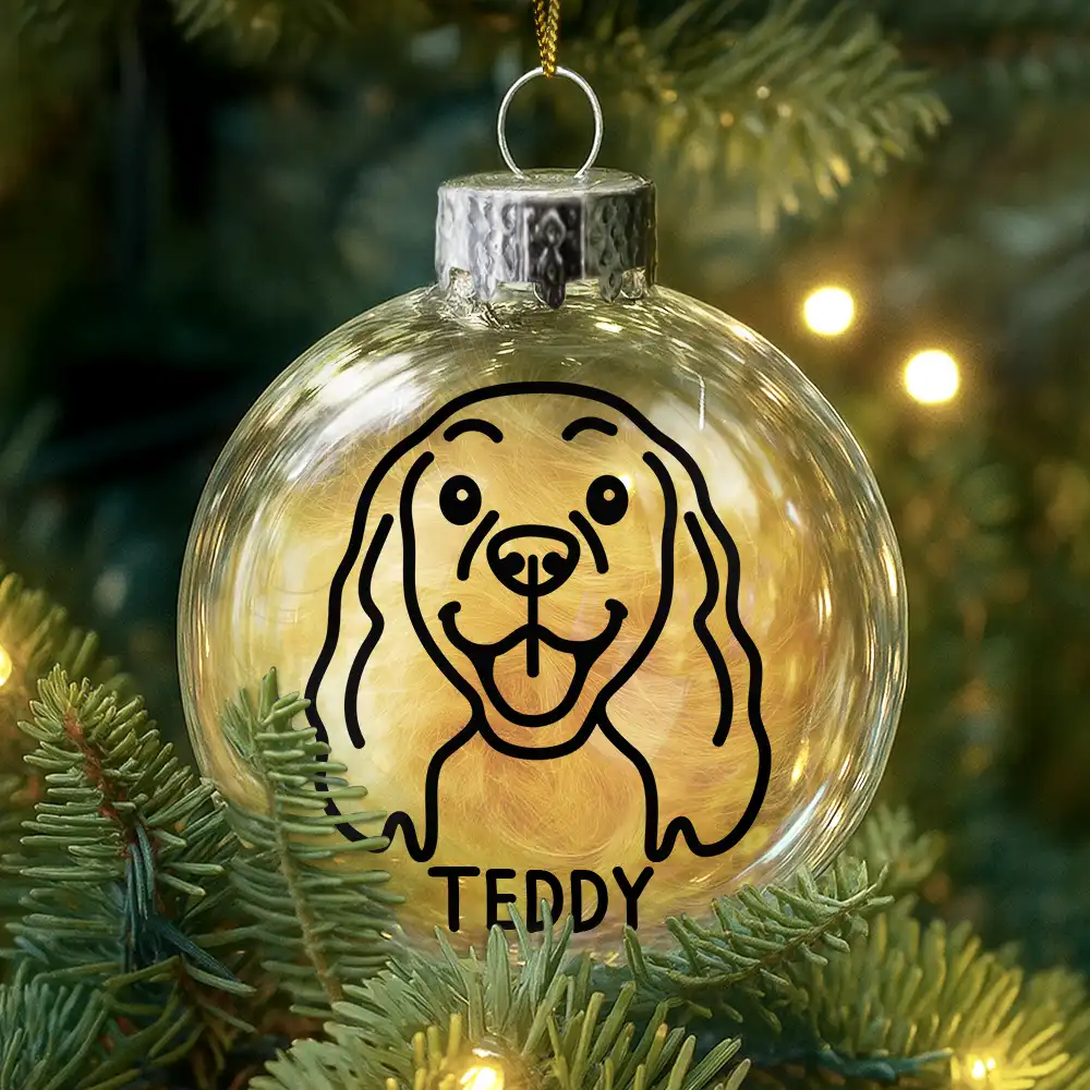 Dog Line Sketch Face Custom Name - Personalized Fillable Clear Ball Ornament - Image 3