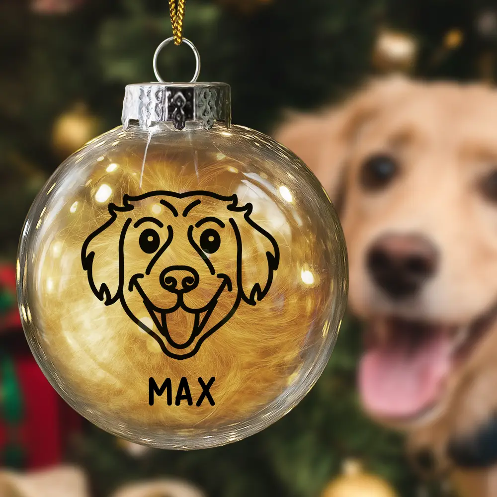 Dog Line Sketch Face Custom Name - Personalized Fillable Clear Ball Ornament - Image 5