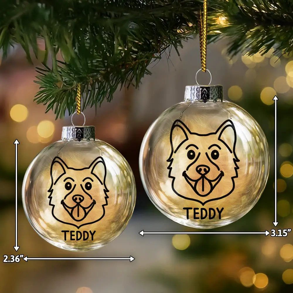 Dog Line Sketch Face Custom Name - Personalized Fillable Clear Ball Ornament - Image 6