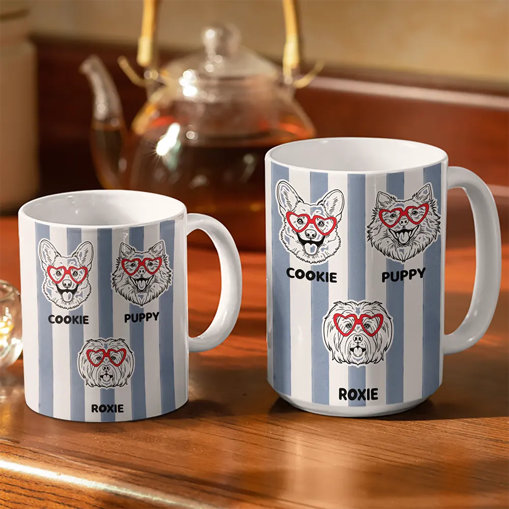 Dog Lover Red Eye Glasses - Personalized White Edge-to-Edge Mug - Image 3