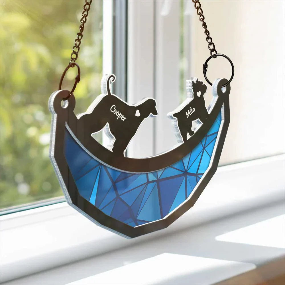 Dog Lover Swinging Moon - Personalized Acrylic Window Hanging Suncatcher - Image 3