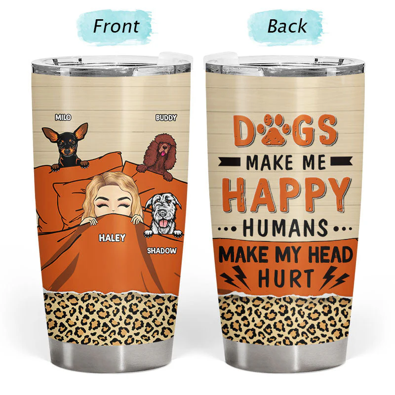 Dog Lovers Chibi Girl Humans Make My Head Hurt - Personalized Custom Tumbler - Image 3