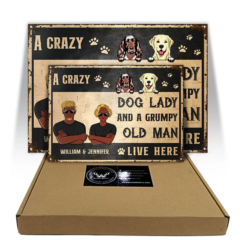 Dog Lovers Crazy Dog Lady And Grumpy Old Man Live Here - Personalized Custom Classic Metal Signs - Image 3