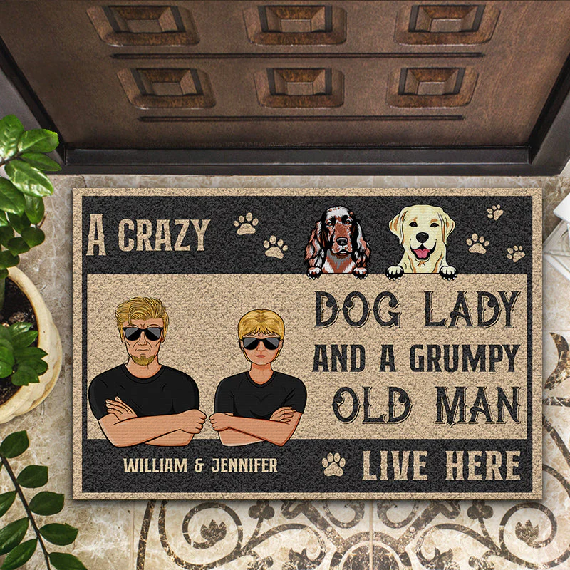 Dog Lovers Crazy Dog Lady And Grumpy Old Man Live Here - Personalized Custom Doormat - Image 2