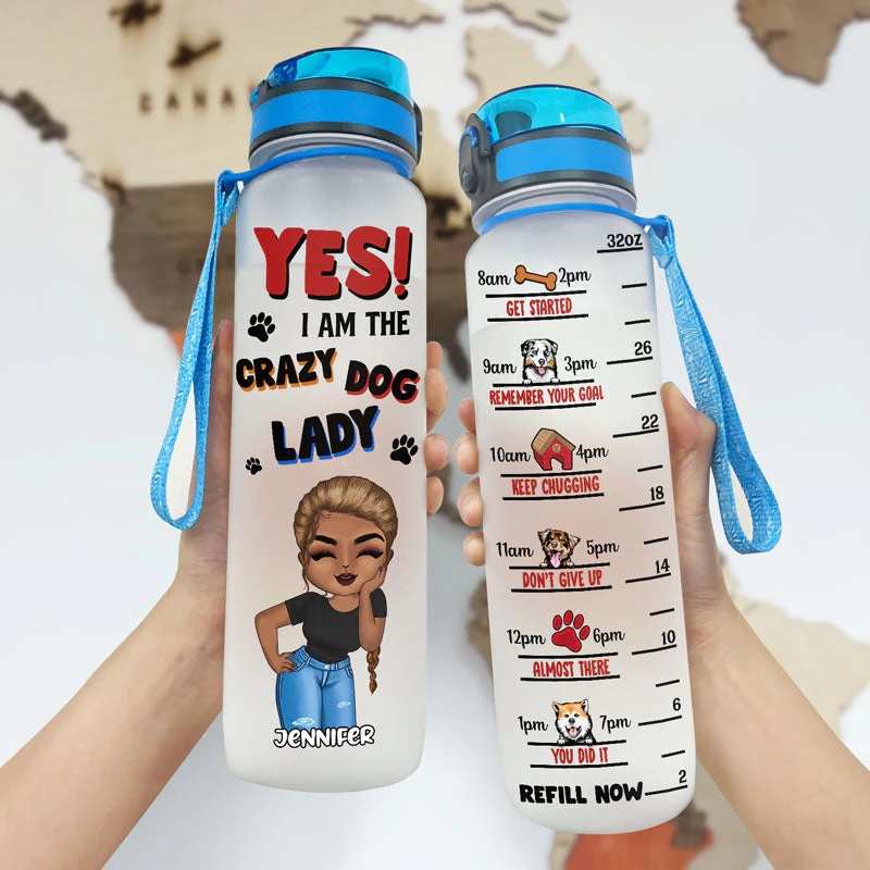 Dog Lovers Crazy Dog Lady - Personalized Custom Water Tracker Bottle - Image 3