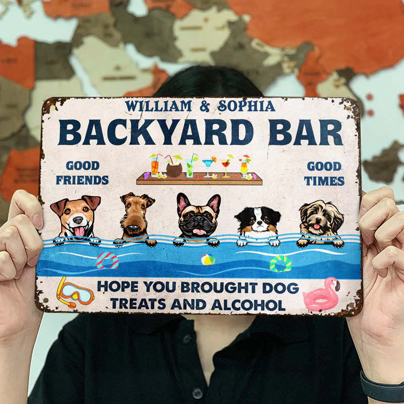Dog Lovers Swimming Pool Brought Dog Treats And Alcohol - Personalized Custom Classic Metal Signs - Image 3