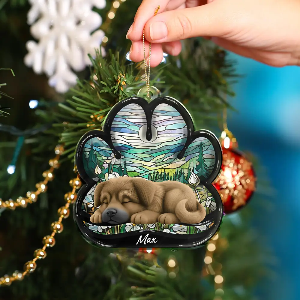 Dog Lying On Pawprint - Personalized Custom Shaped Acrylic Ornament - Image 4