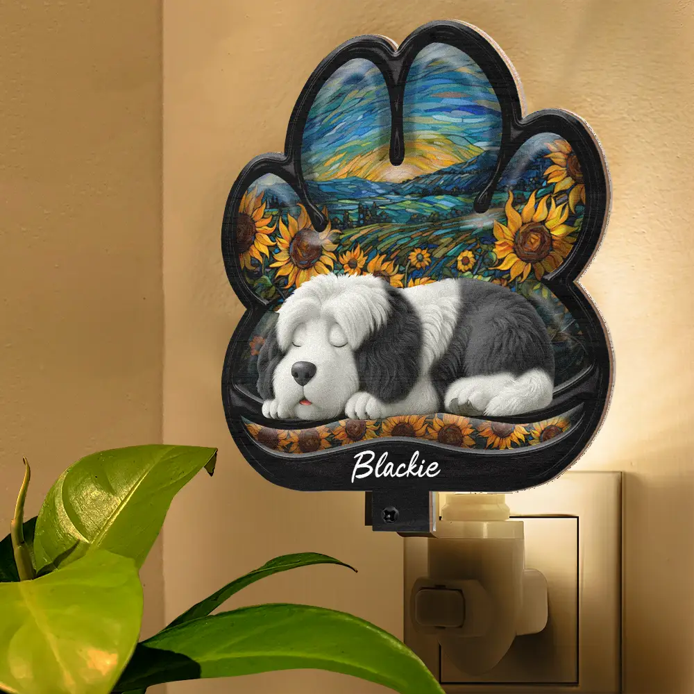 Dog Lying On Pawprint - Personalized Plug-in Night Light - Image 3