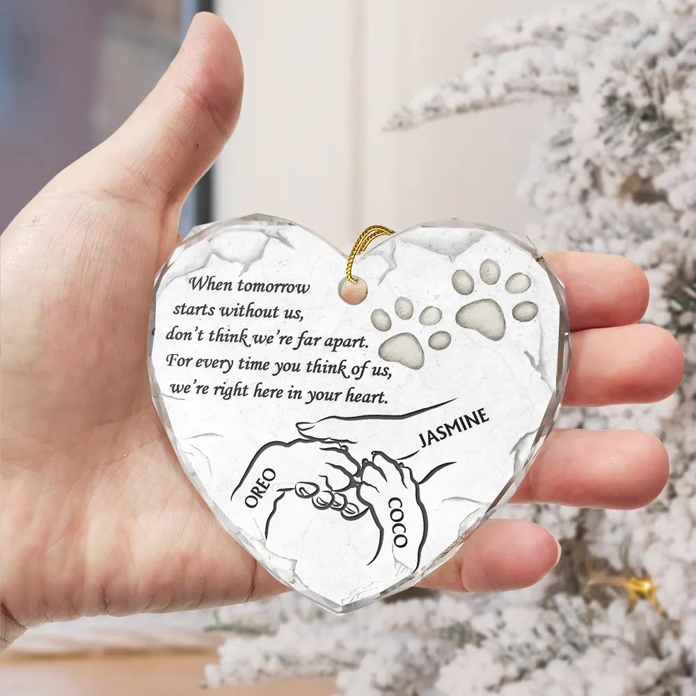 Dog Memorial Our Hearts Still Ache In Sadness - Personalized Heart Shaped Glass Ornament - Image 3